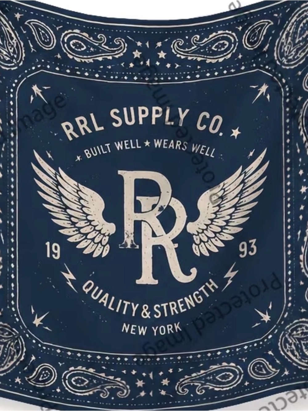 RRL Supply Co. Inspired Navy Blue Oversized Square Scarf/Bandana 35”